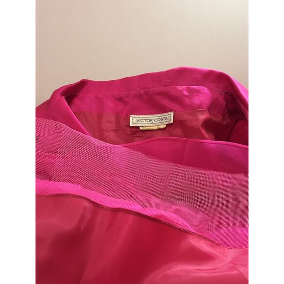 Vintage Victor Costa Hot Pink Organza Fit And Flare ”Wrap”Dress w/Bow - Picture 2 of 11